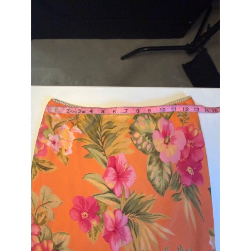 Vintage Pierre Cardin Womens Midi Slip Skirt Size 8 Orange Tropical 90s Carrie - Picture 10 of 11